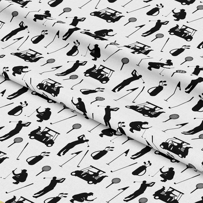 Black and White Silhouette Golfing Quilting Cotton Fabric