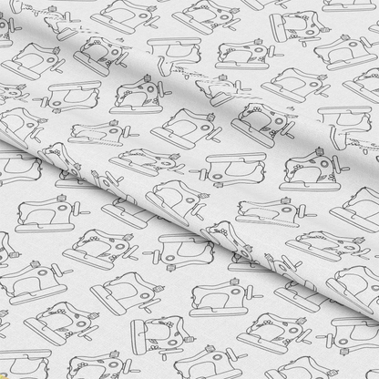 Black on White Vintage Sewing Machines Quilting Cotton Fabric