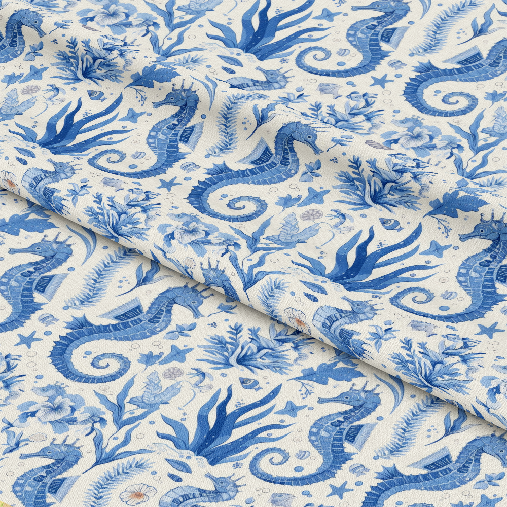 Blue Seahorses Quilting Cotton Fabric