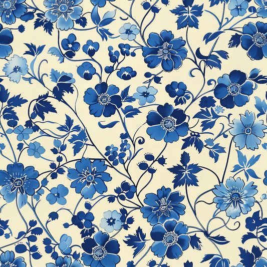 Blue Vintage China Pattern 2 Quilting Cotton Fabric