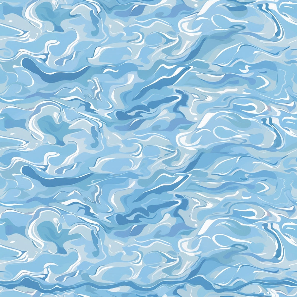 Abstract pattern of swirling blue and white shapes resembling ocean waves.