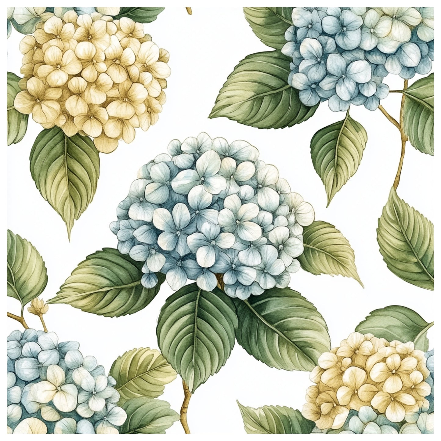 Blue Hydrangea Pastel Pattern 10 Quilting Cotton Fabric