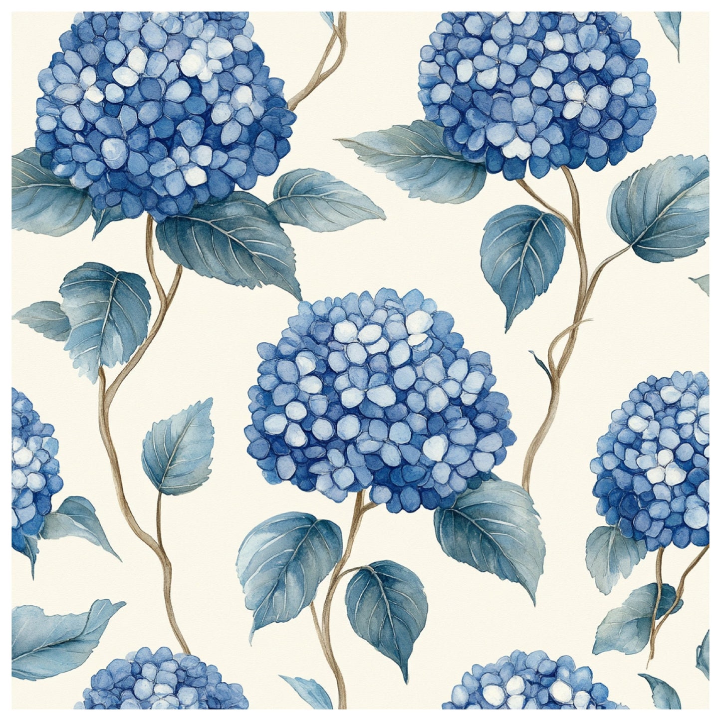 Blue Hydrangea Pastel Pattern 13 Quilting Cotton Fabric