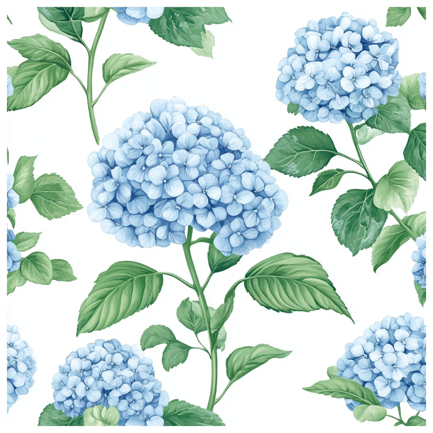 Blue Hydrangea Pastel Pattern 18 Quilting Cotton Fabric
