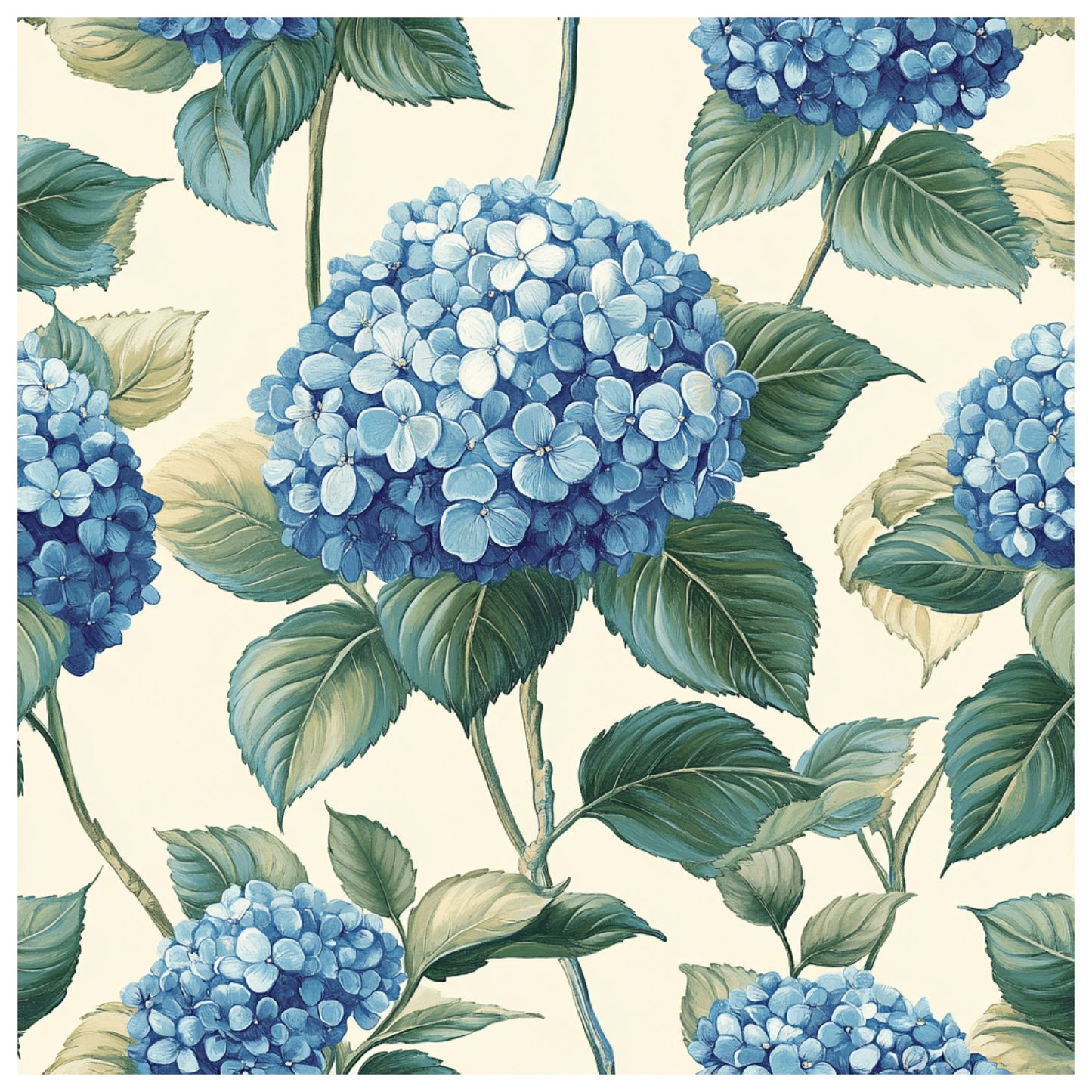 Blue Hydrangea Pastel Pattern 2 Quilting Cotton Fabric