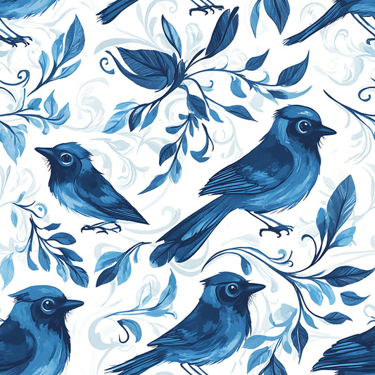 Blue Jay Feather Trails Pattern 1 Quilting Cotton Fabric