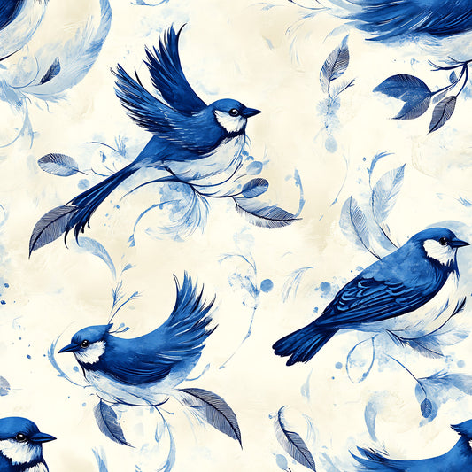 Blue Jay Feather Trails Pattern 17 Quilting Cotton Fabric