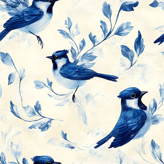 Blue Jay Feather Trails Pattern 19 Quilting Cotton Fabric
