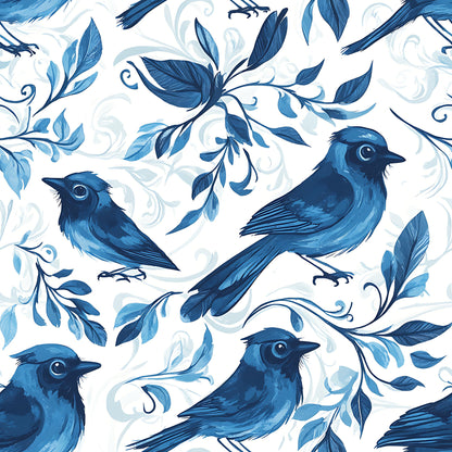 Blue Jay Feather Trails Pattern 1 Quilting Cotton Fabric