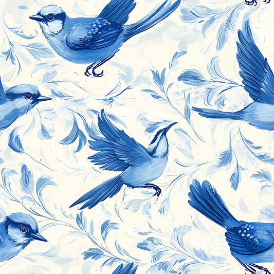 Blue Jay Feather Trails Pattern 2 Quilting Cotton Fabric