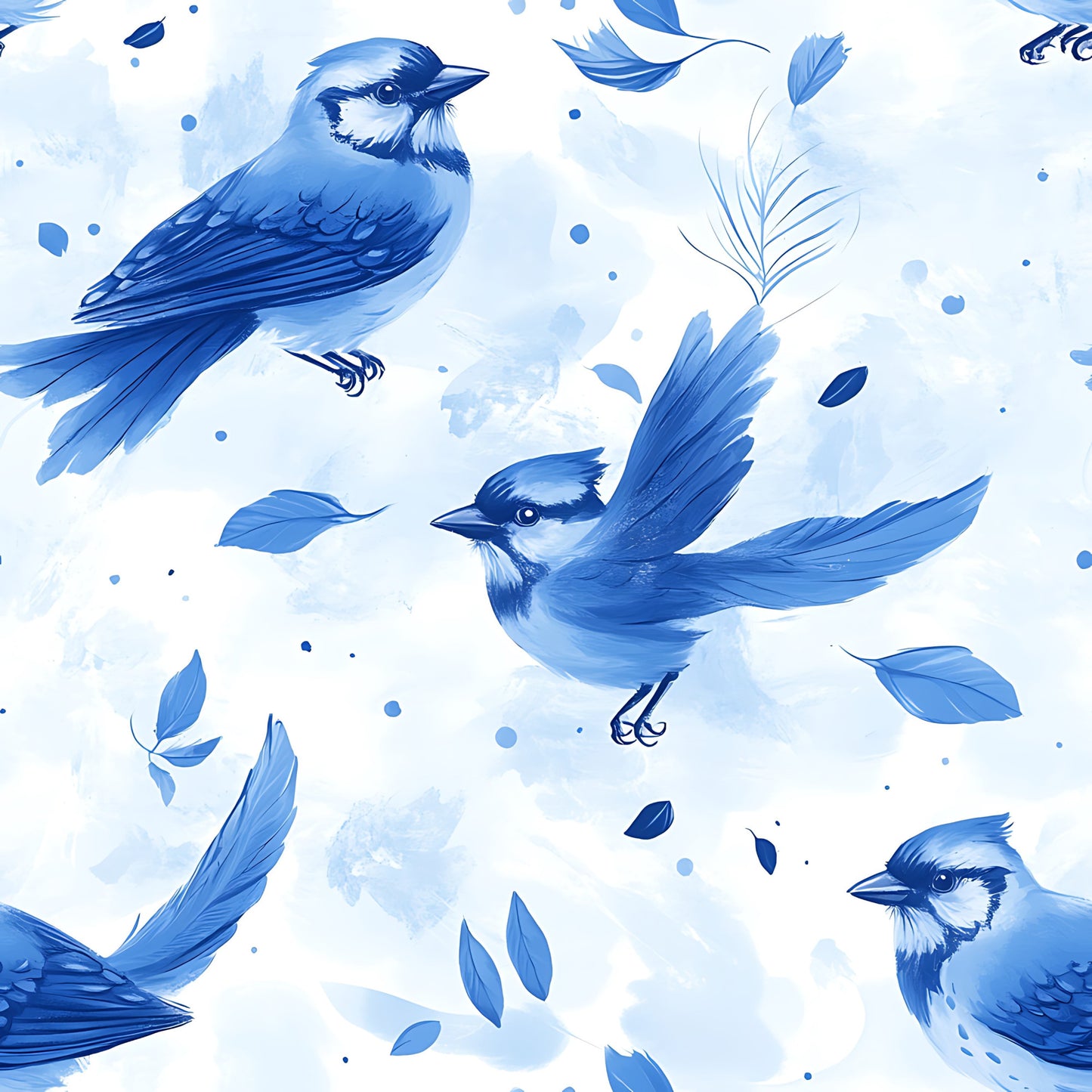 Blue Jay Feather Trails Pattern 3 Quilting Cotton Fabric
