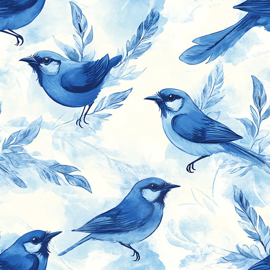 Blue Jay Feather Trails Pattern 4 Quilting Cotton Fabric