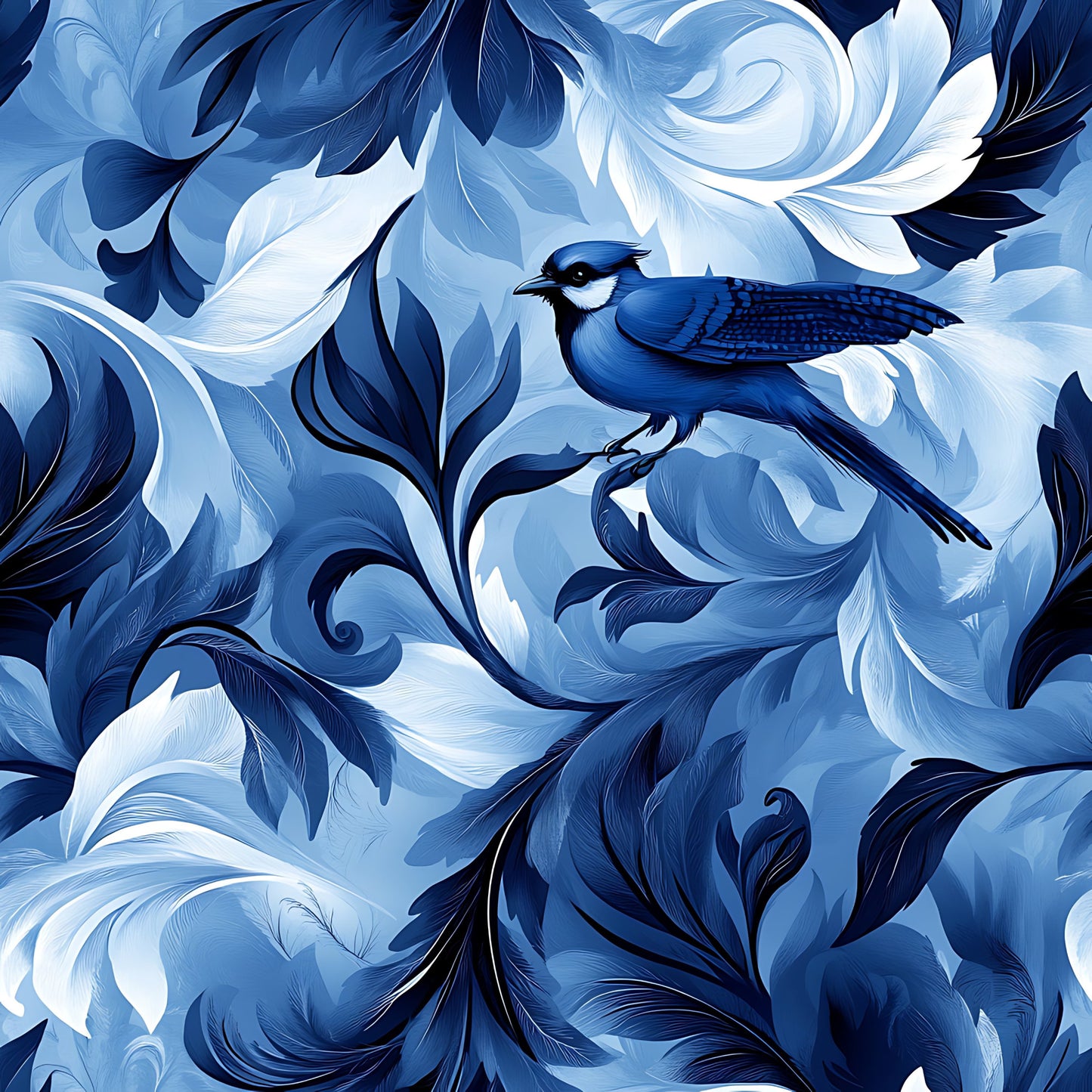 Blue Jay Feather Trails Pattern 7 Quilting Cotton Fabric