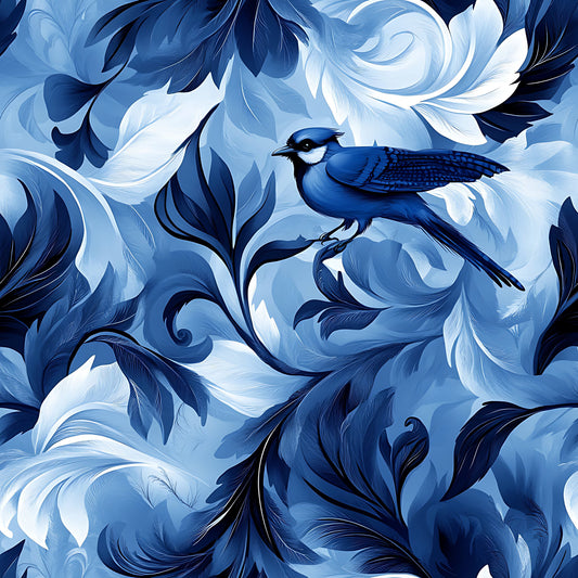Blue Jay Feather Trails Pattern 7 Quilting Cotton Fabric