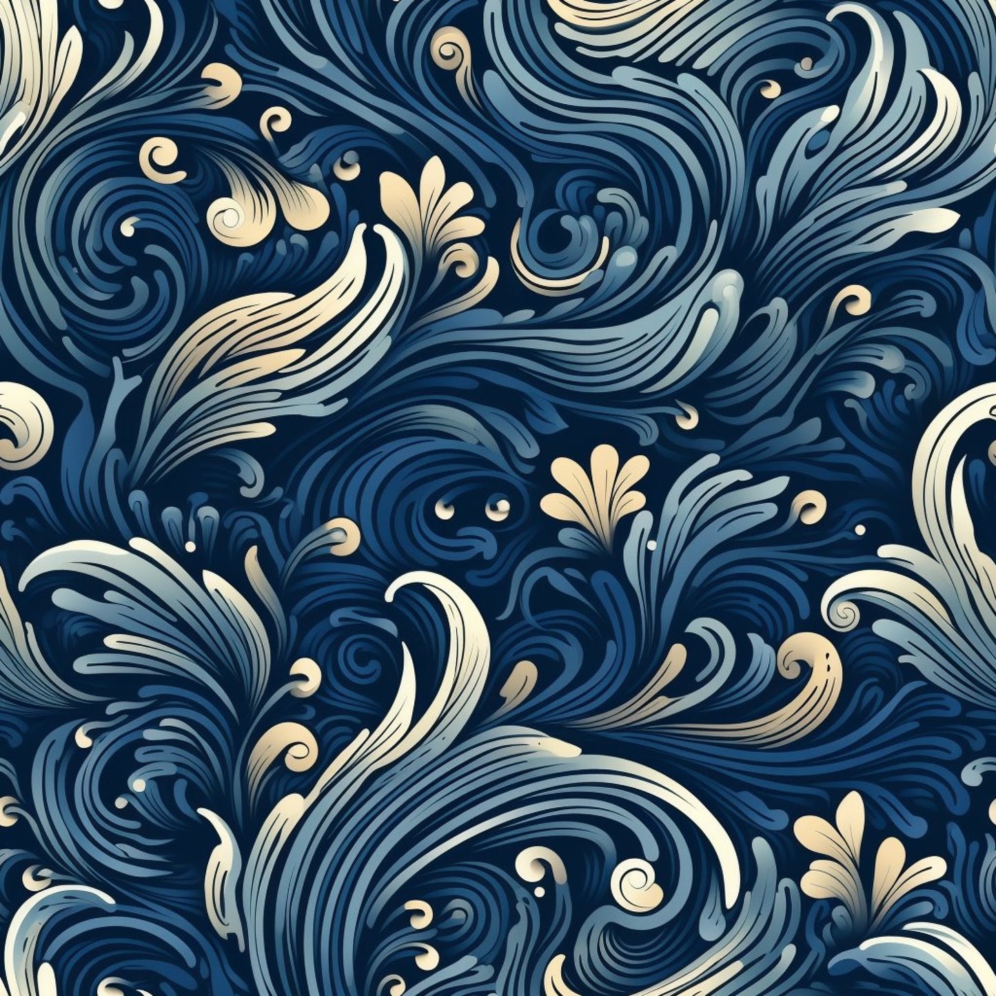 Blue Ocean Fishes Pattern 2 Quilting Cotton Fabric