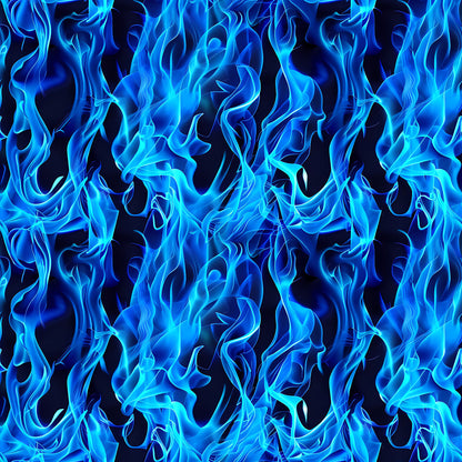 blue flames, electric blue, cyan, navy blue, fire pattern, flame design, swirling flames, dancing fire, abstract flames, quilting cotton, fabric panel, dramatic pattern, intense design, flowing flames, blue fire, flame motif, quilting fabric, cotton fabric, mystical flames, artistic flames