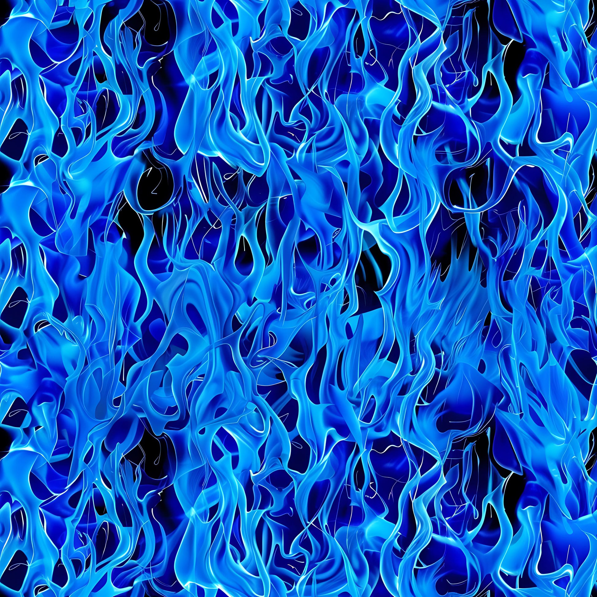 blue flames, electric blue, cobalt blue, navy blue, azure, flame pattern, fire design, abstract flames, dancing flames, fluid movement, organic shapes, wave-like forms, contemporary art, modern design, dynamic energy, quilting cotton, fabric panel, cotton fabric, intense blue, flame motif