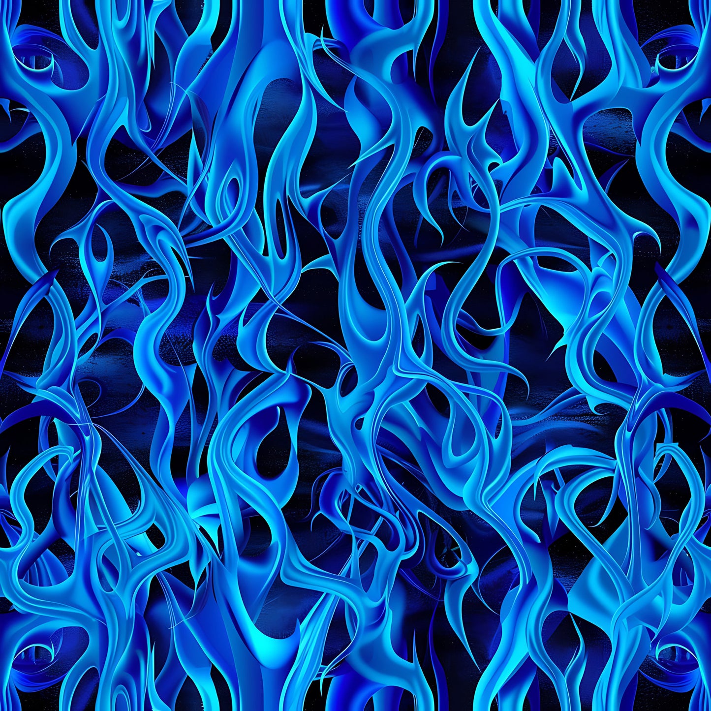 blue flames, electric blue, cyan, navy blue, fire pattern, flame design, abstract flames, swirling flames, flowing design, organic curves, dynamic movement, quilting cotton, fabric panel, modern art style, energetic mood, seamless pattern, textile design, crafting fabric, sewing material, contemporary design