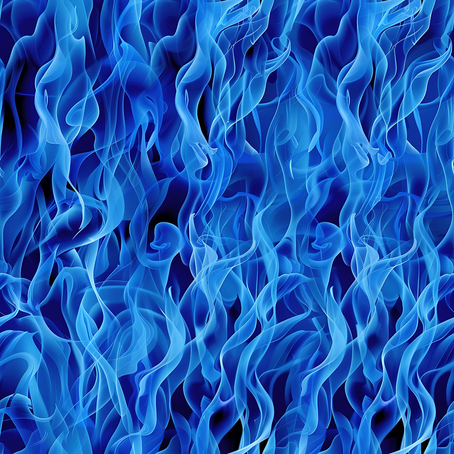blue flames, fire pattern, azure, cobalt blue, navy blue, turquoise, flame motifs, swirling design, dancing flames, heat waves, flowing pattern, abstract fire, blue fire, quilting cotton, fabric panel, modern style, dynamic movement, energetic design, cool flames, seamless pattern