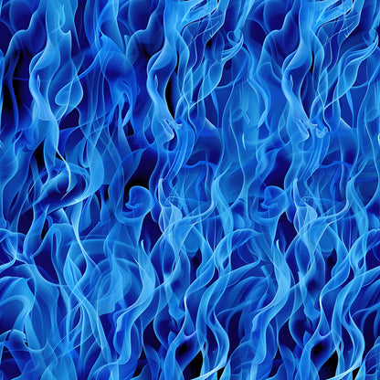 blue flames, fire pattern, azure, cobalt blue, navy blue, turquoise, flame motifs, swirling design, dancing flames, heat waves, flowing pattern, abstract fire, blue fire, quilting cotton, fabric panel, modern style, dynamic movement, energetic design, cool flames, seamless pattern