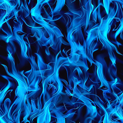 blue flames, electric blue, turquoise, navy blue, fire pattern, flame design, abstract flames, flowing flames, smoky tendrils, quilting cotton, fabric panel, modern abstract, dynamic movement, swirling pattern, bright blue, luminous flames, contemporary design, energetic mood, vivid colors