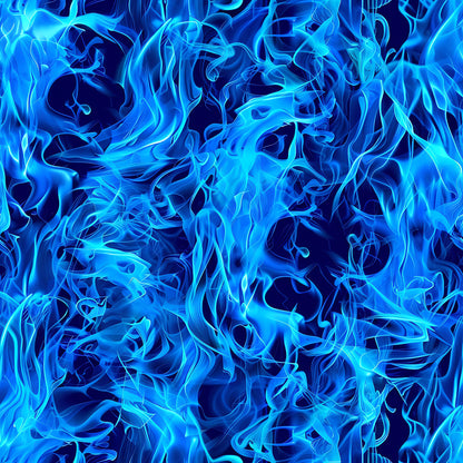 blue flames, electric blue, azure, cobalt, flame pattern, fire design, swirling flames, dancing fire, abstract flames, quilting cotton, fabric panel, intense flames, bright blue, sapphire, turquoise, flame texture, fire motif, vibrant blue, flowing flames, dynamic pattern