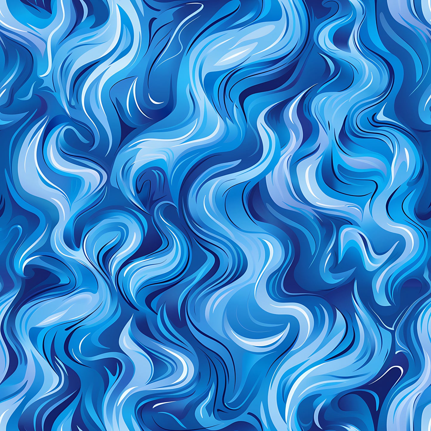 blue, navy blue, light blue, azure, flame pattern, fire design, swirling flames, flowing waves, abstract pattern, marbled effect, quilting cotton, fabric panel, dynamic movement, fluid design, ocean waves, wind pattern, artistic swirls, contemporary style, energetic mood, seamless pattern