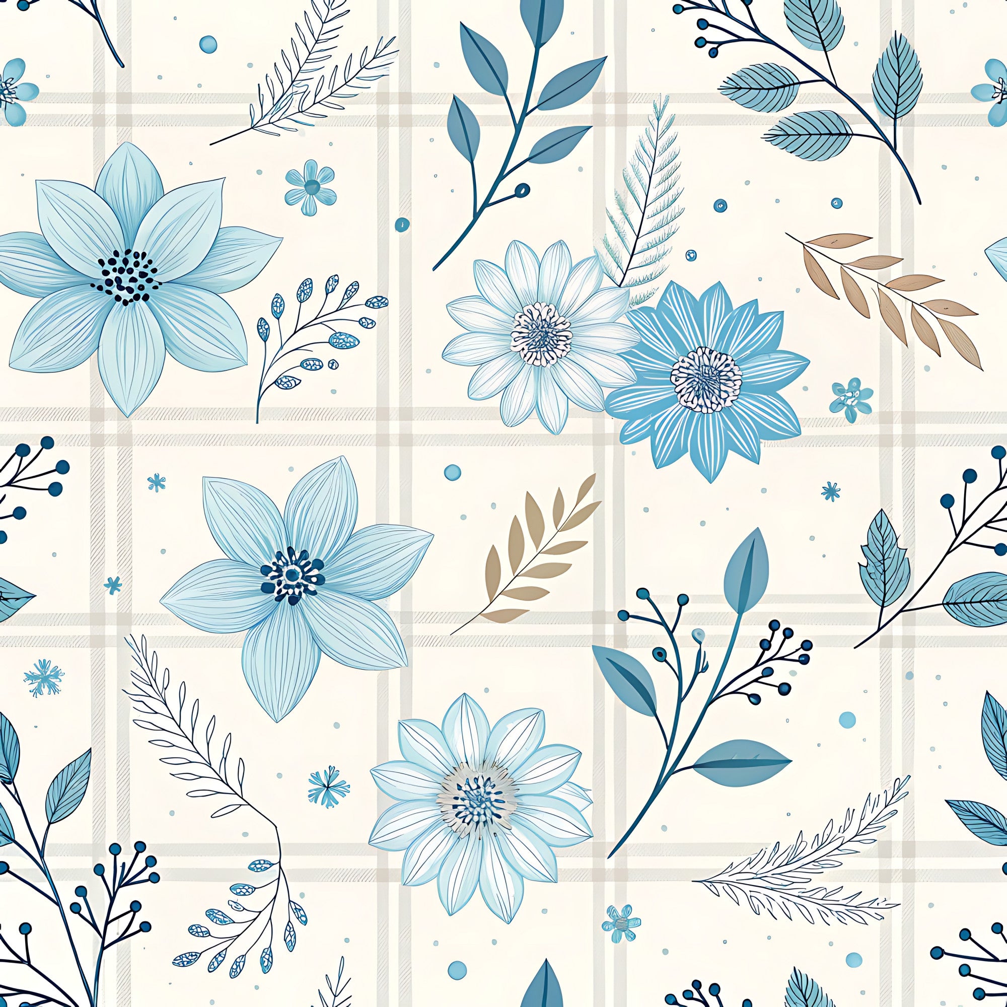 Blue Winter Floral Plaid – FabricMegaStore.com