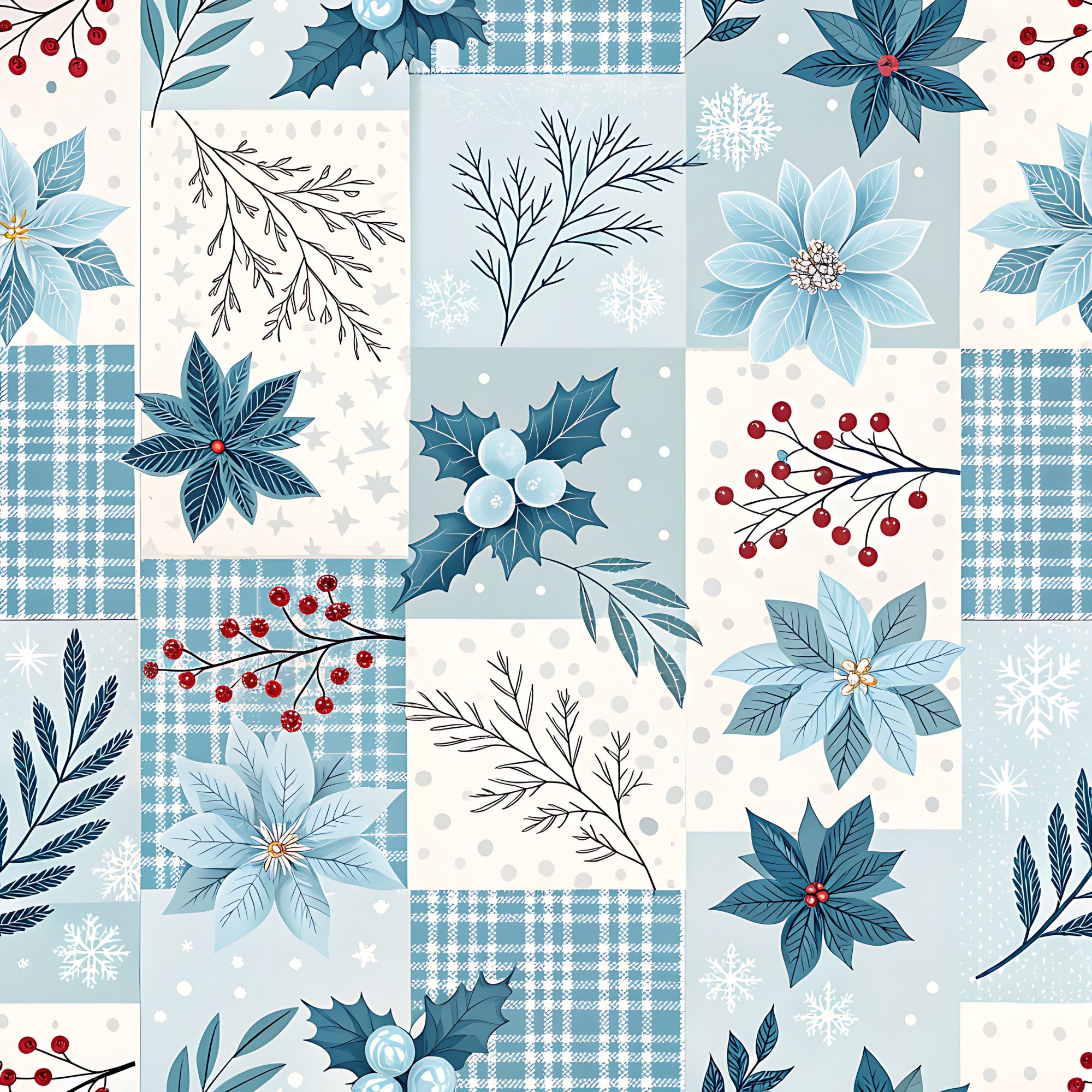 Blue Winter Floral Plaid – FabricMegaStore.com