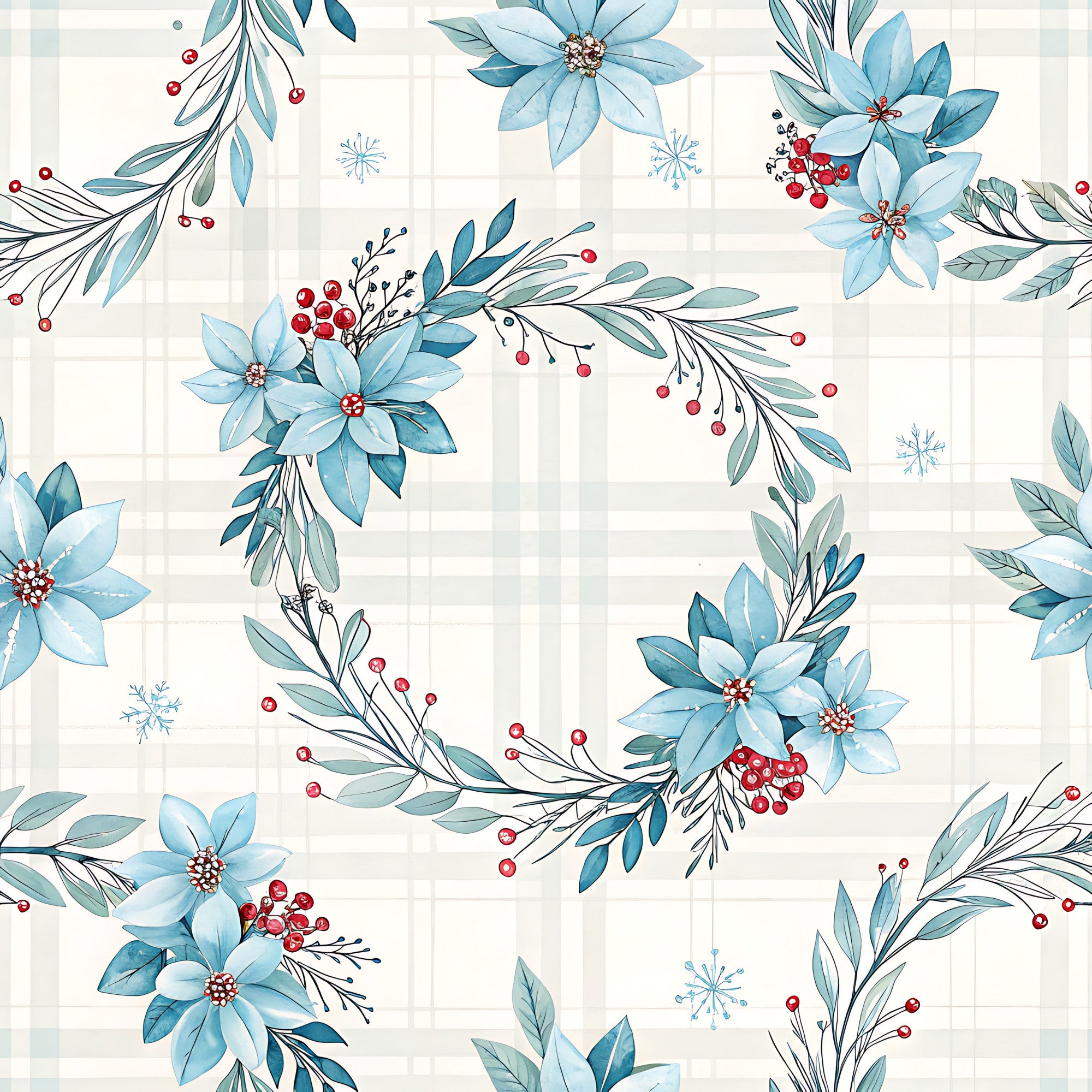 Blue Winter Floral Plaid – FabricMegaStore.com