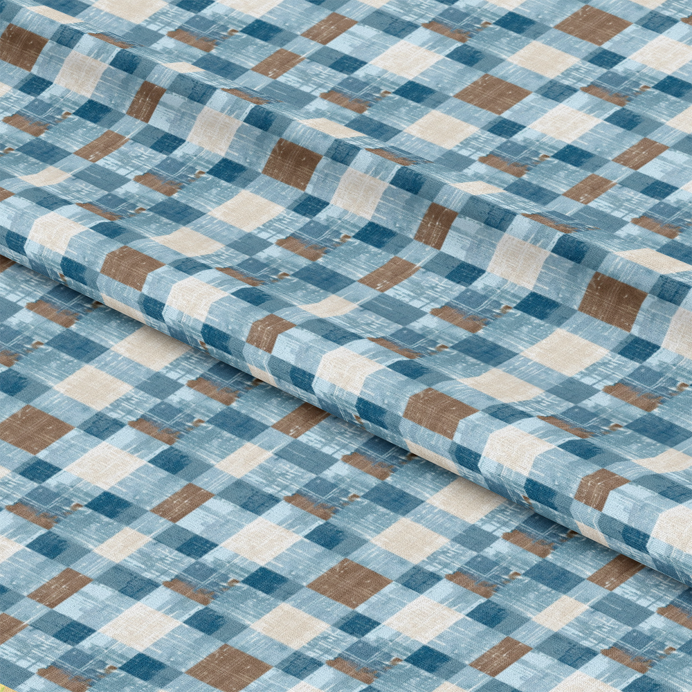 Blue and Brown Gingham Pattern 1 Quilting Cotton Fabric