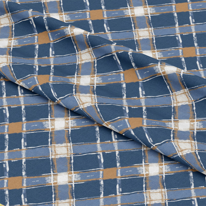 Blue and Brown Gingham Pattern 11 Quilting Cotton Fabric