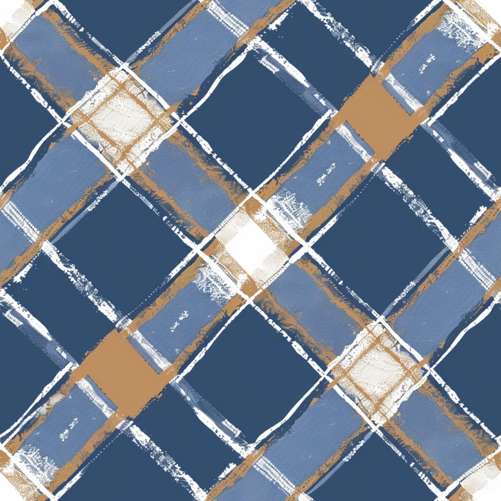 Abstract geometric pattern with overlapping blue, white, and brown diamond shapes forming a grid-like design. The shapes have a textured, brushstroke appearance.