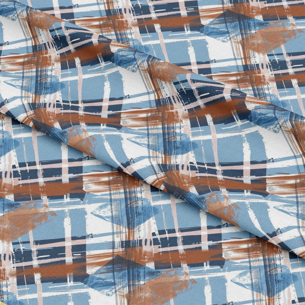 Blue and Brown Gingham Pattern 12 Quilting Cotton Fabric