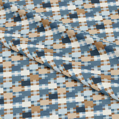 Blue and Brown Gingham Pattern 2 Quilting Cotton Fabric