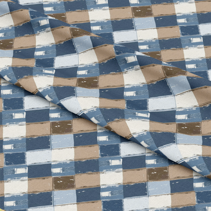 Blue and Brown Gingham Pattern 3 Quilting Cotton Fabric