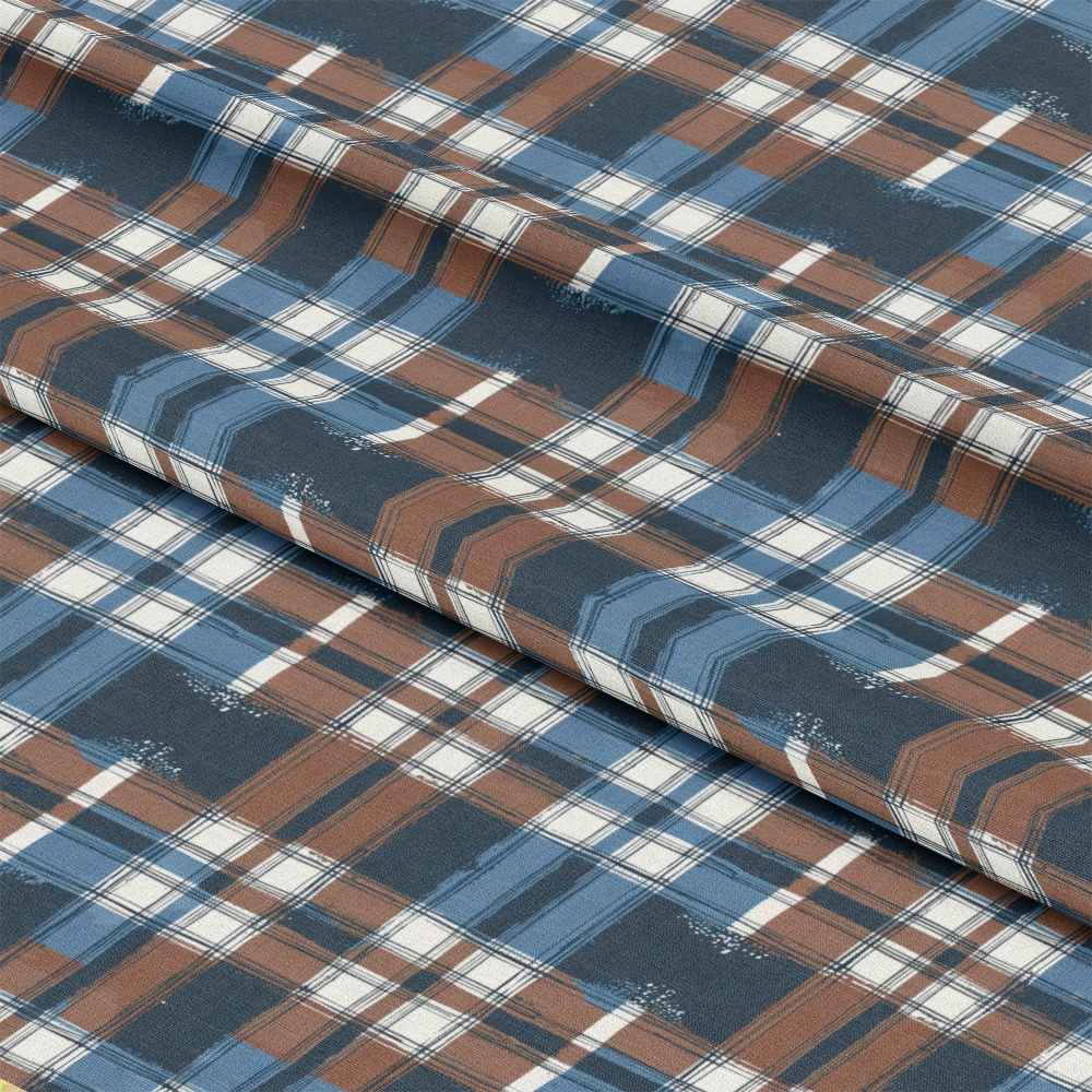 Blue and Brown Gingham Pattern 4 Quilting Cotton Fabric