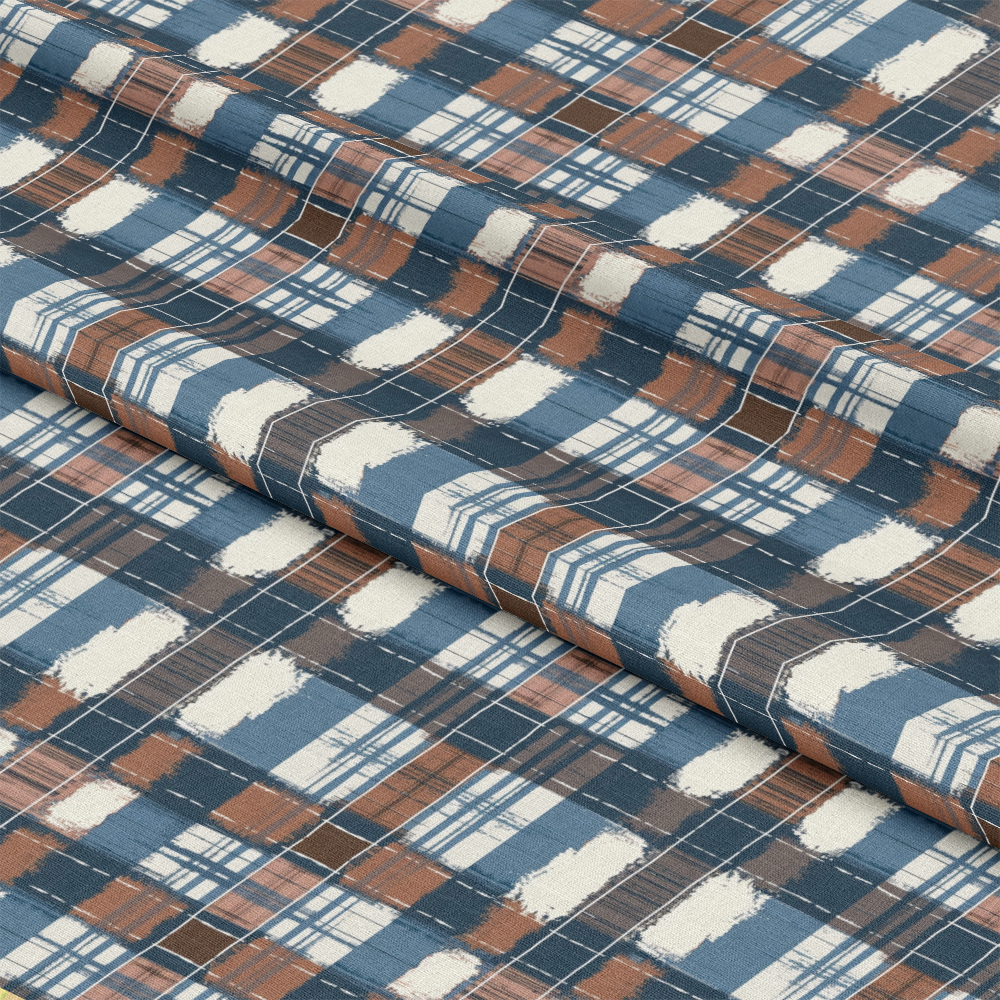 Blue and Brown Gingham Pattern 5 Quilting Cotton Fabric