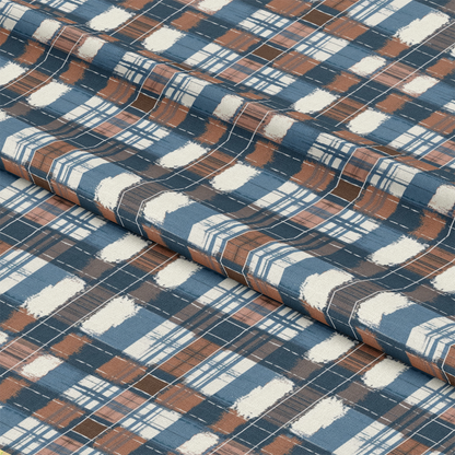 Blue and Brown Gingham Pattern 5 Quilting Cotton Fabric