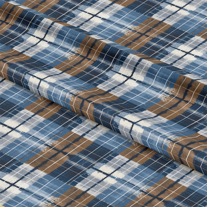 Blue and Brown Gingham Pattern 6 Quilting Cotton Fabric