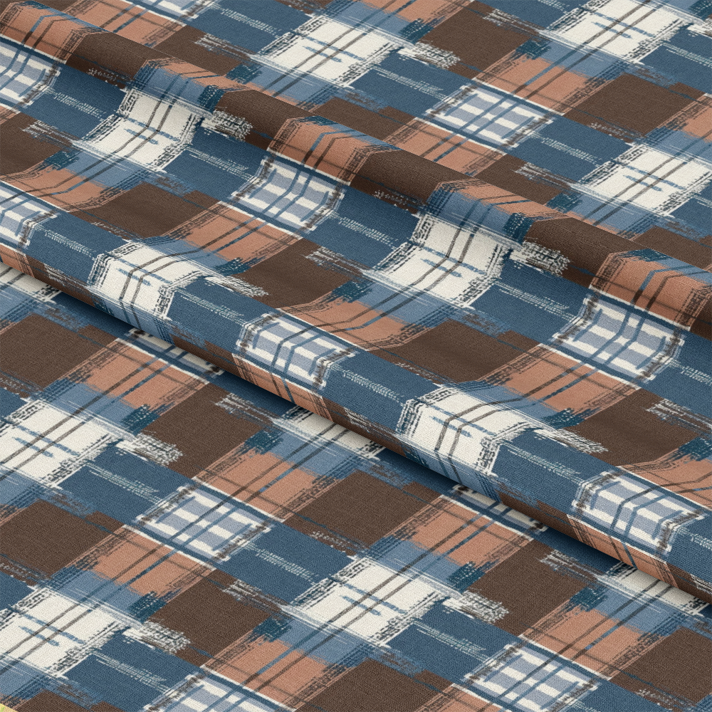 Blue and Brown Gingham Pattern 7 Quilting Cotton Fabric