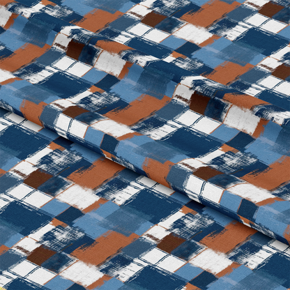 Blue and Brown Gingham Pattern 8 Quilting Cotton Fabric