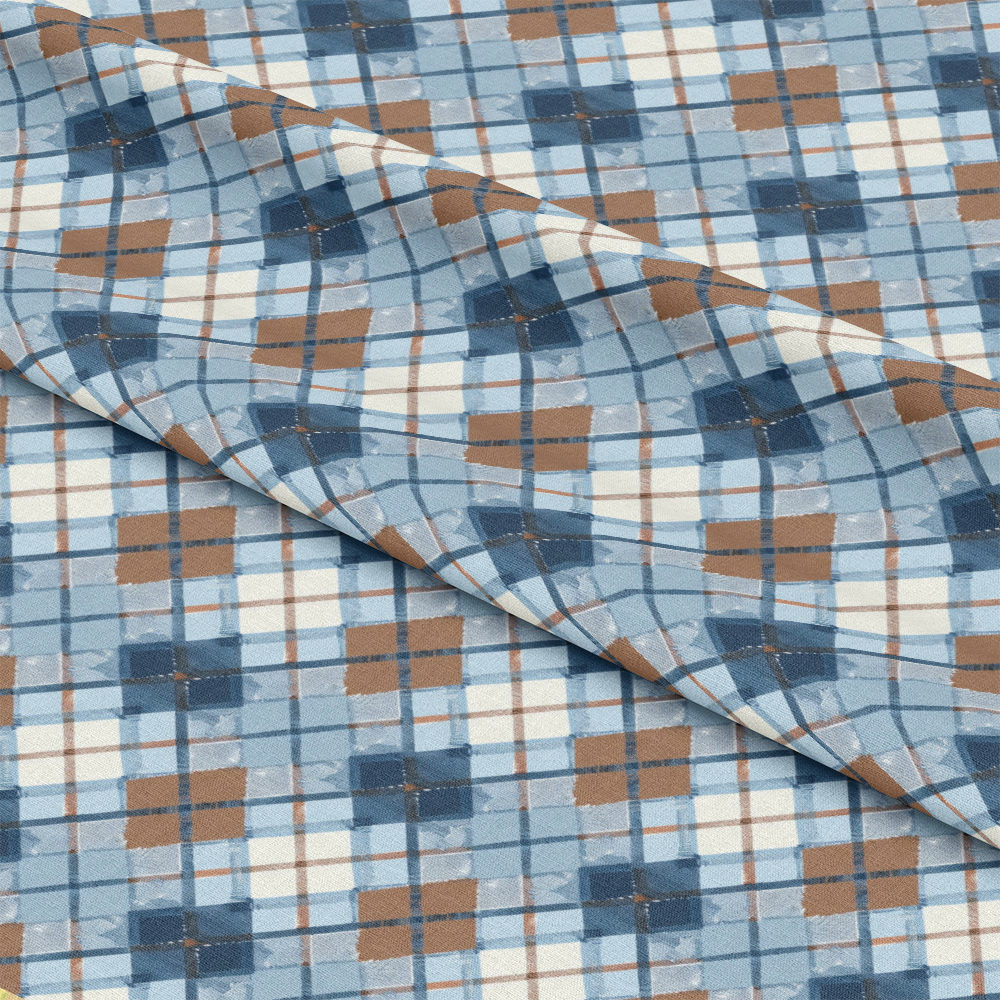 Blue and Brown Gingham Pattern 9 Quilting Cotton Fabric