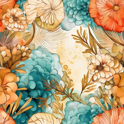 Boho Beach Botanicals Blue Peach Pattern 7 Quilting Cotton Fabric