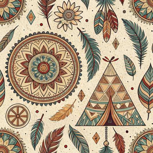 Boho Tribal Mandala Pattern 2 Quilting Cotton Fabric