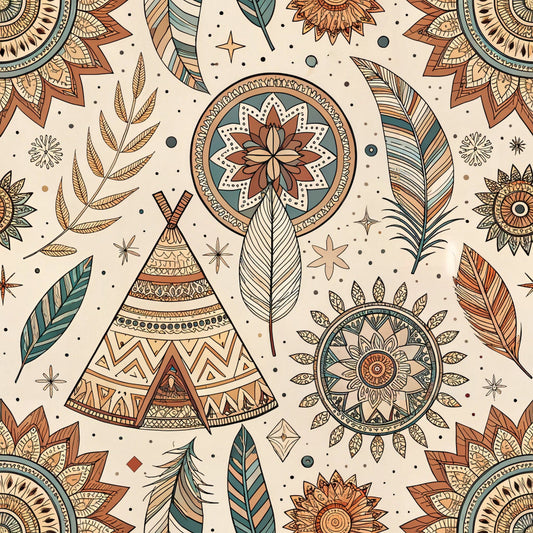 Boho Tribal Mandala Pattern 4 Quilting Cotton Fabric