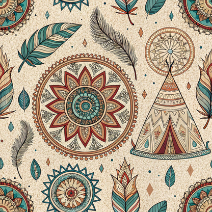 Boho Tribal Mandala Pattern 5 Quilting Cotton Fabric