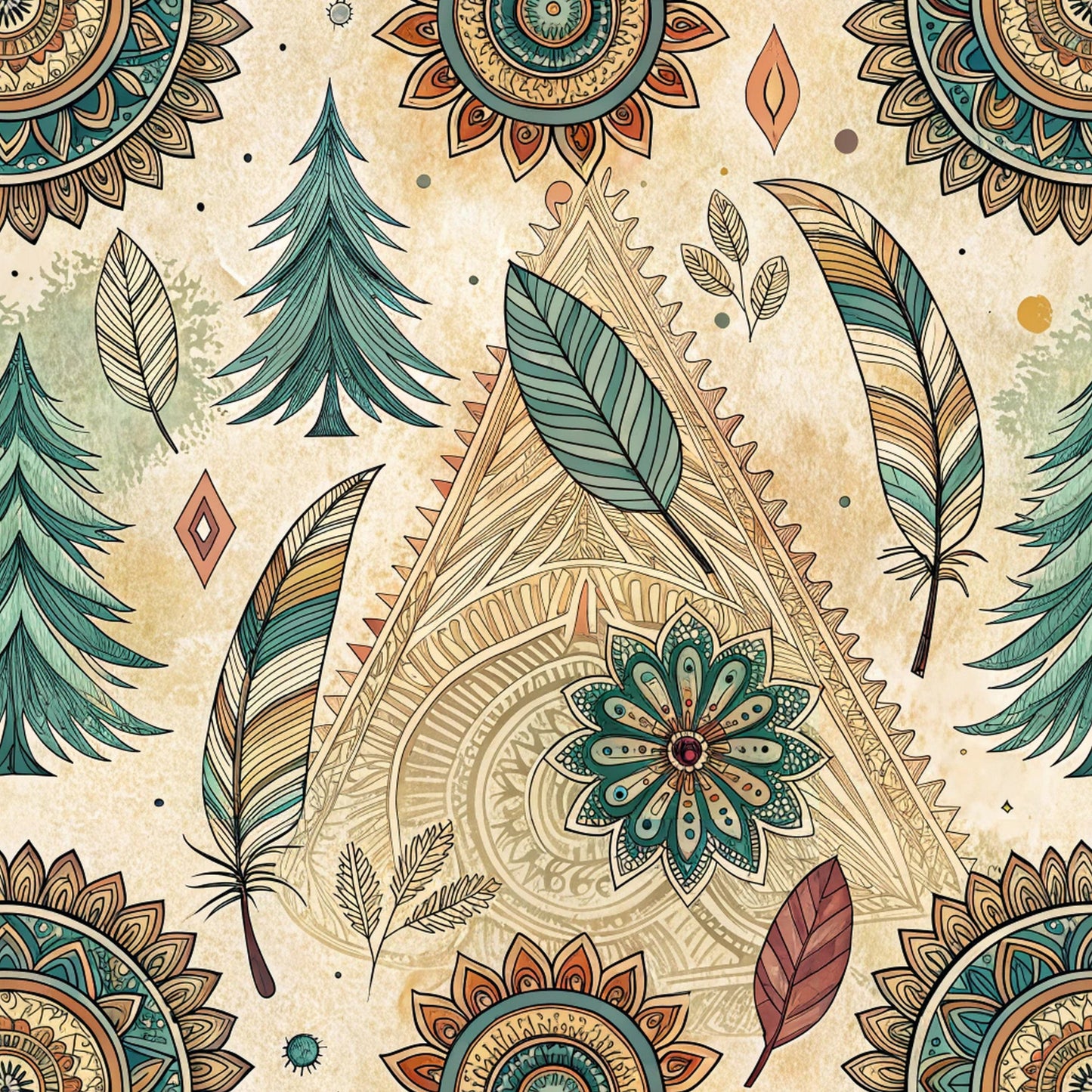Boho Tribal Mandala Pattern 8 Quilting Cotton Fabric