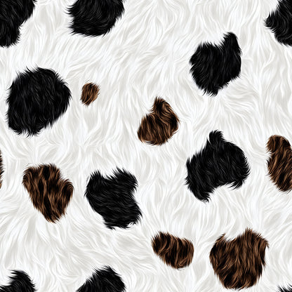 brown, white, black, cow spots, cow pattern, animal print, farm theme, quilting cotton, fabric panel, rustic, country style, bovine, spotted pattern, natural colors, barnyard, agricultural, pastoral, mammal, livestock, dairy cow