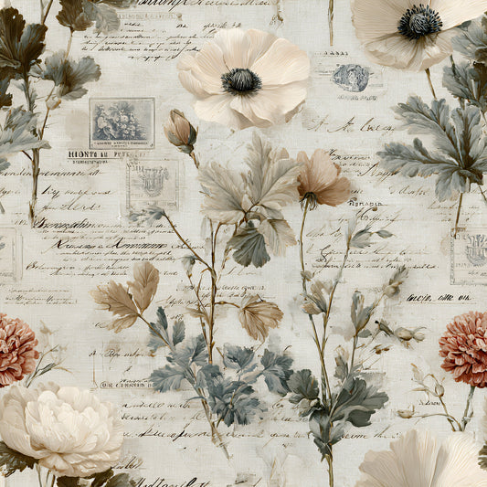 Botanical Floral Collage Pattern 1 Quilting Cotton Fabric